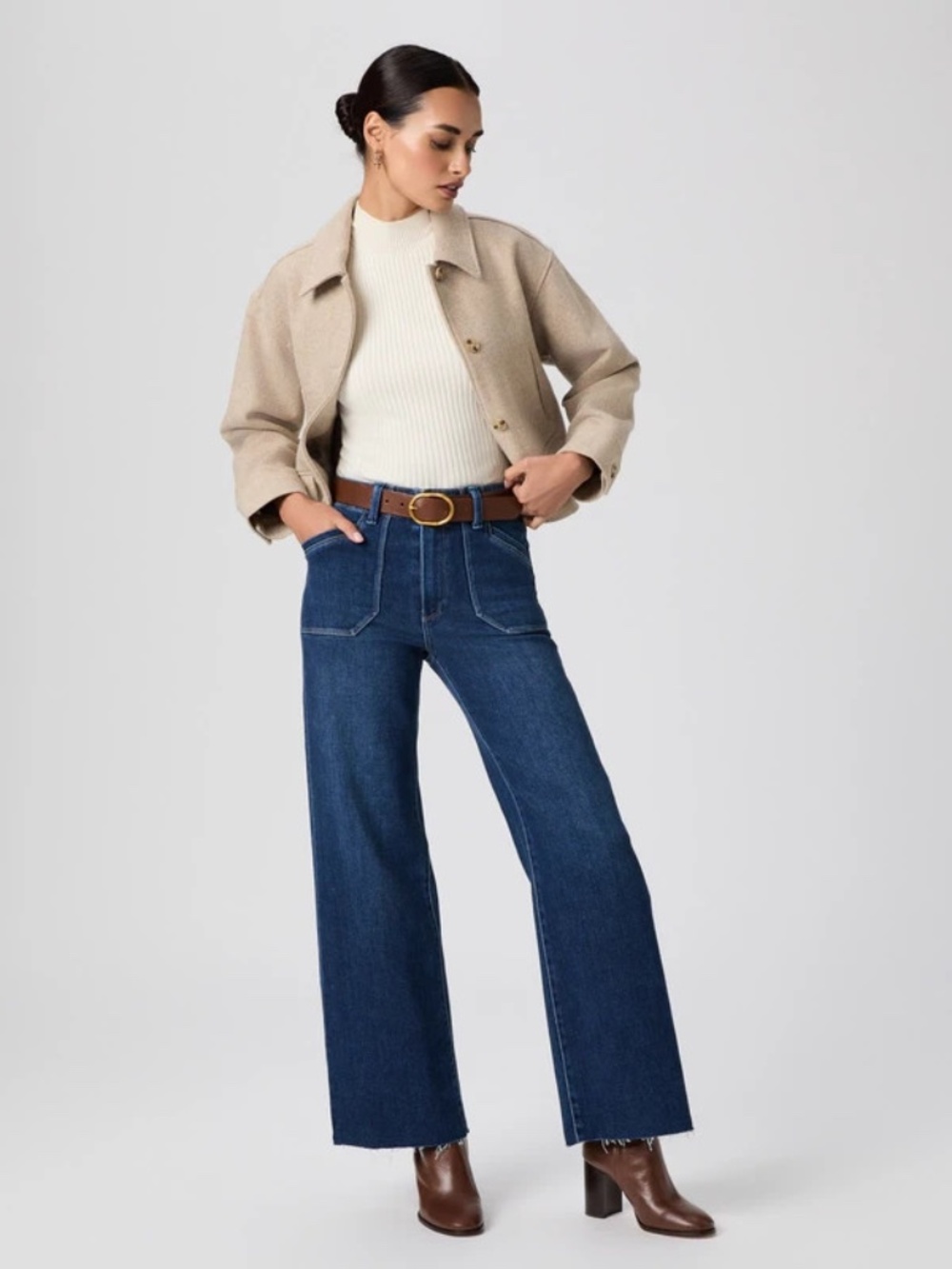 PAIGE Anessa High-Rise Wide-Leg raw hem Jeans